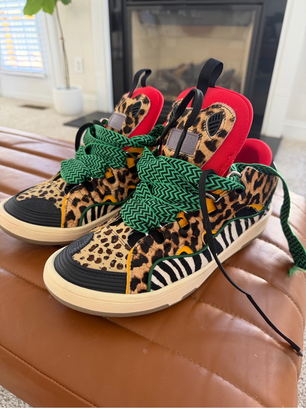 Men's Leopard & Zebra Print Sneakers with Green Laces